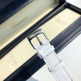 Chopard Diamond Roman Numeral Dial White Leather Strap Watch