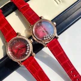 Chopard Diamond Roman Numeral Dial Leather Strap Watch Red