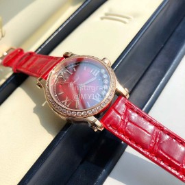 Chopard Diamond Roman Numeral Dial Leather Strap Watch Red