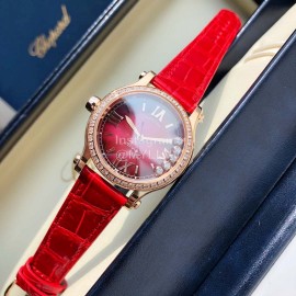 Chopard Diamond Roman Numeral Dial Leather Strap Watch Red