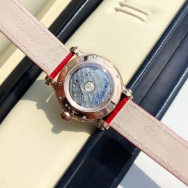 Chopard Diamond Roman Numeral Dial Leather Strap Watch Red