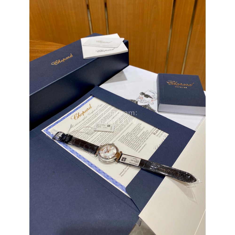 Chopard Imperiale Series Roman Numeral 29mm Dial Black Leather Strap Watch