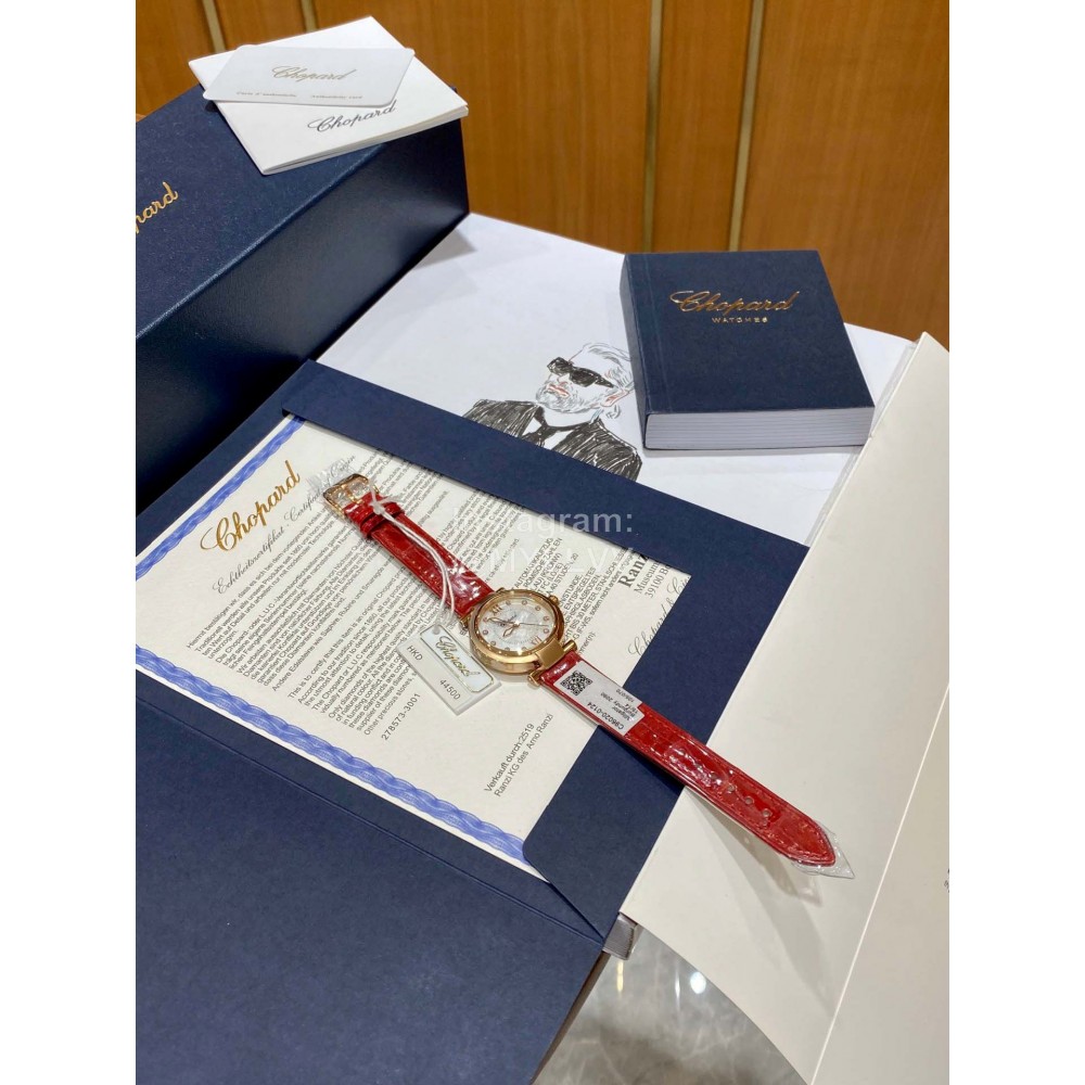 Chopard Imperiale Series 29mm Roman Numeral Dial Leather Strap Watch Red