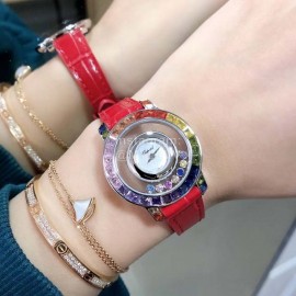 Chopard Fashion Diamond Red Leather Strap Watch