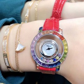Chopard Fashion Diamond Red Leather Strap Watch