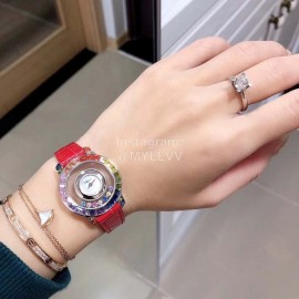 Chopard Fashion Diamond Red Leather Strap Watch