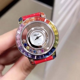 Chopard Fashion Diamond Red Leather Strap Watch