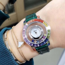 Chopard Fashion Diamond Green Leather Strap Watch