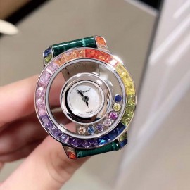 Chopard Fashion Diamond Green Leather Strap Watch