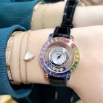 Chopard Fashion Diamond Black Leather Strap Watch