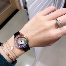 Chopard Fashion Diamond Black Leather Strap Watch