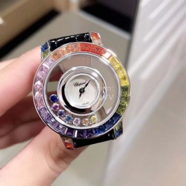 Chopard Fashion Diamond Black Leather Strap Watch