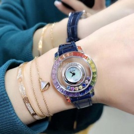 Chopard Fashion Colourful Diamond Leather Strap Watch