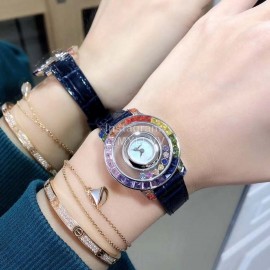 Chopard Fashion Colourful Diamond Leather Strap Watch