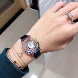 Chopard Fashion Colourful Diamond Leather Strap Watch