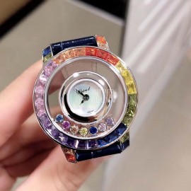 Chopard Fashion Colourful Diamond Leather Strap Watch