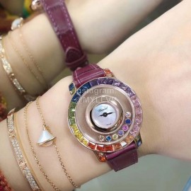 Chopard Fashion Diamond Leather Strap Watch Wine Red