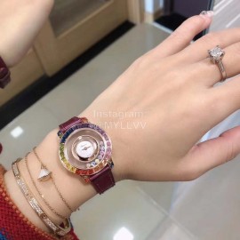 Chopard Fashion Diamond Leather Strap Watch Wine Red