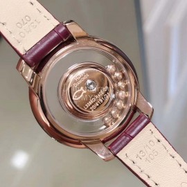 Chopard Fashion Diamond Leather Strap Watch Wine Red