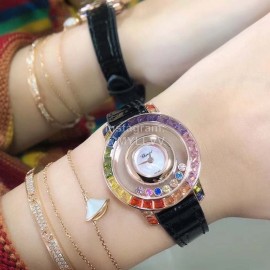 Chopard Fashion Diamond Leather Strap Watch Black