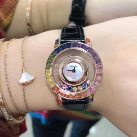 Chopard Fashion Diamond Leather Strap Watch Black