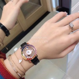 Chopard Fashion Diamond Leather Strap Watch Black