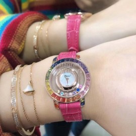 Chopard Fashion Diamond Leather Strap Watch Rose Red