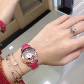 Chopard Fashion Diamond Leather Strap Watch Rose Red