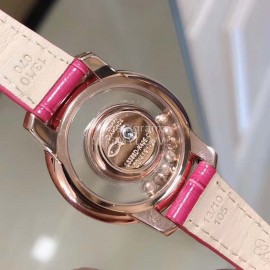 Chopard Fashion Diamond Leather Strap Watch Rose Red