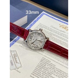 Chopard Happysport Roman Numeral Dial Leather Strap Watch Wine Red