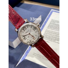 Chopard Happysport Roman Numeral Dial Leather Strap Watch Wine Red