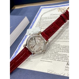 Chopard Happysport Roman Numeral Dial Leather Strap Watch Wine Red