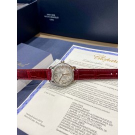 Chopard Happysport Roman Numeral Dial Leather Strap Watch Wine Red