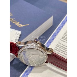 Chopard Happysport Roman Numeral Dial Leather Strap Watch Wine Red