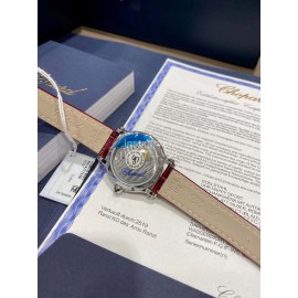 Chopard Happysport Roman Numeral Dial Leather Strap Watch Wine Red