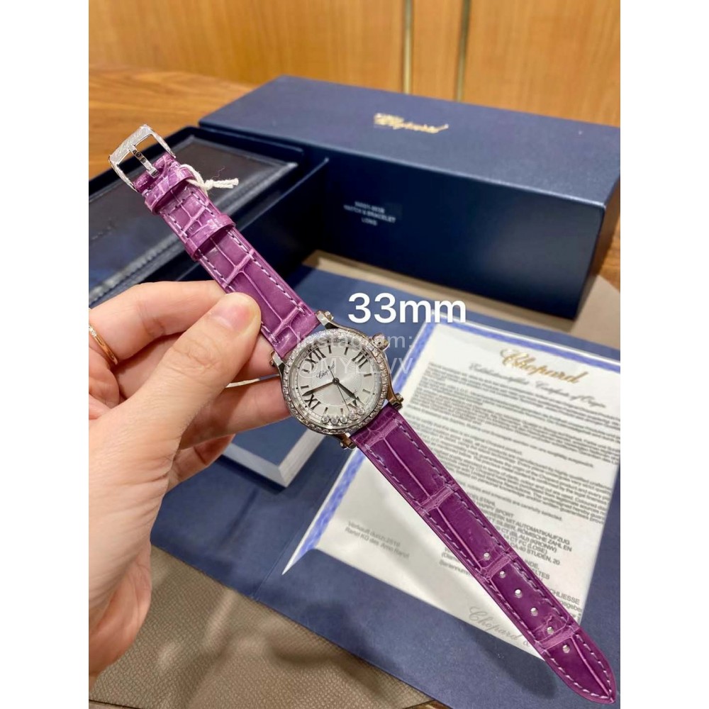 Chopard Happysport Roman Numeral Dial Leather Strap Watch Purple