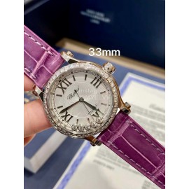 Chopard Happysport Roman Numeral Dial Leather Strap Watch Purple