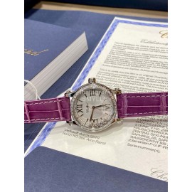 Chopard Happysport Roman Numeral Dial Leather Strap Watch Purple