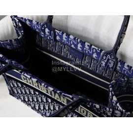Dior Book Tote Blue Velvet Embroidered Ladies Tote Bag Small M1286