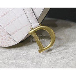 Dior Saddle Crocodile Grain Leather Large Saddle Bag White M9001