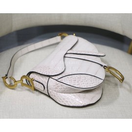 Dior Saddle Crocodile Grain Leather Large Saddle Bag White M9001