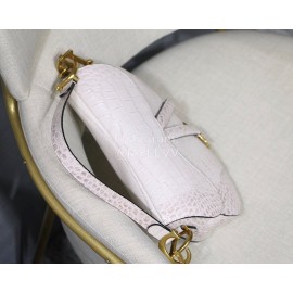 Dior Saddle Crocodile Grain Leather Large Saddle Bag White M9001