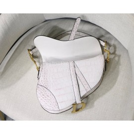 Dior Saddle Crocodile Grain Leather Large Saddle Bag White M9001