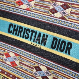 Dior Book Tote British Blue Letter Embroidered Square Tote