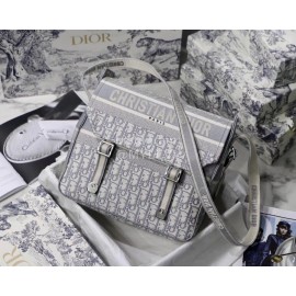 Dior Blue Oblique Camp Print Canvas Messenger Bag Grey