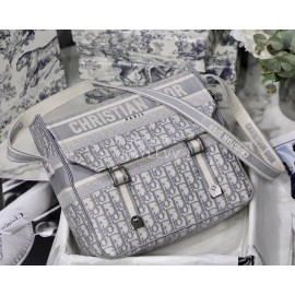 Dior Blue Oblique Camp Print Canvas Messenger Bag Grey