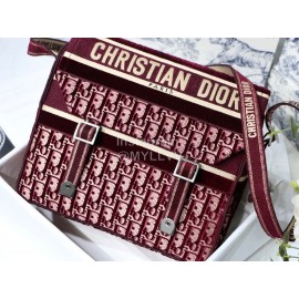 Dior Camp Oblique Printed Velvet Messenger Bag Burgundy M9020