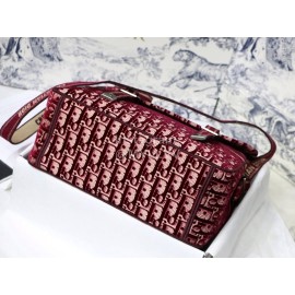 Dior Camp Oblique Printed Velvet Messenger Bag Burgundy M9020
