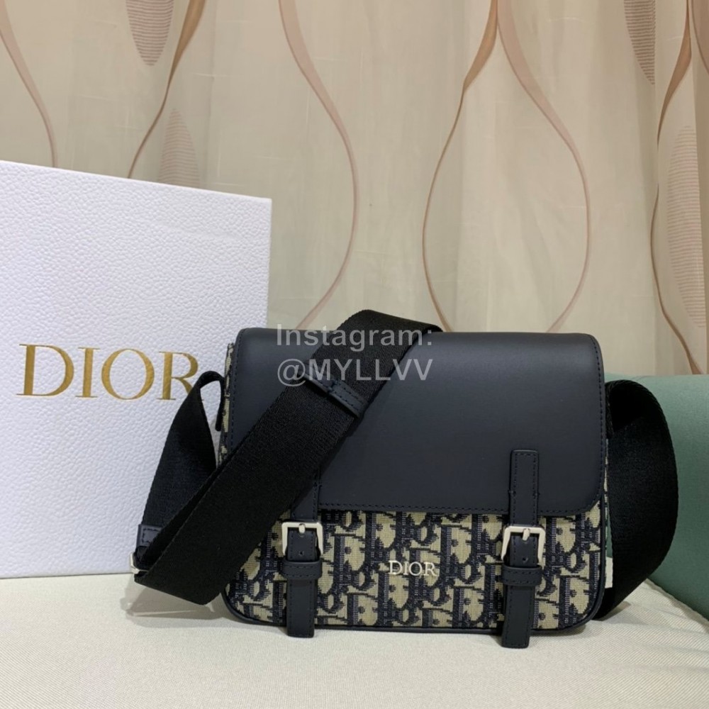Dior Blue Embroidered Cowhide Flap Messenger Bag Model 5088