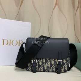 Dior Blue Embroidered Cowhide Flap Messenger Bag Model 5088